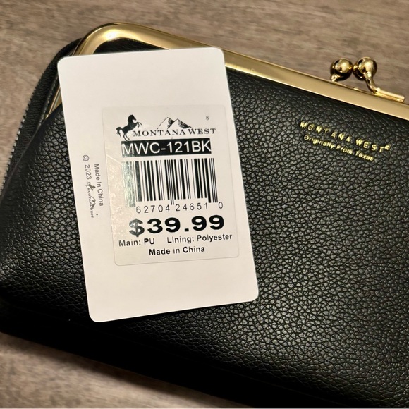 Montana West Black Leather Wallet with Crossbody Strap NWT - Picture 2 of 9